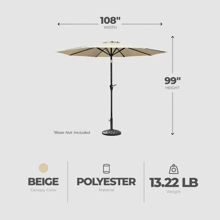 Four Seasons Courtyard 9’ Polyester Patio Umbrella w/Steel Pole, Beige(Open Box) - VMInnovations