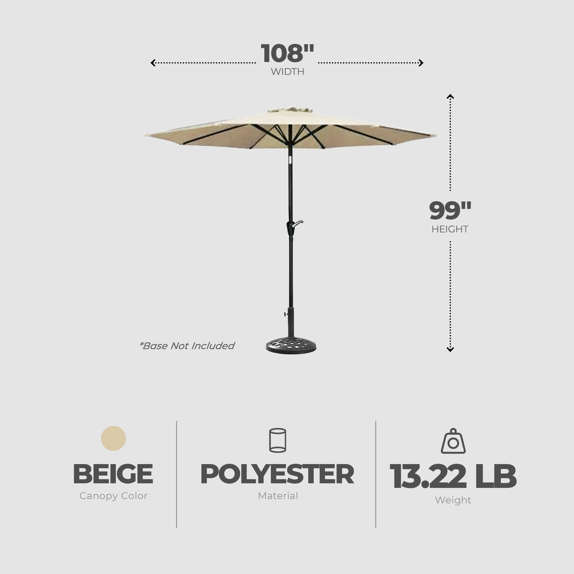 Four Seasons Courtyard 9’ Polyester Patio Market Umbrella w/Pole, Beige (Used) - VMInnovations