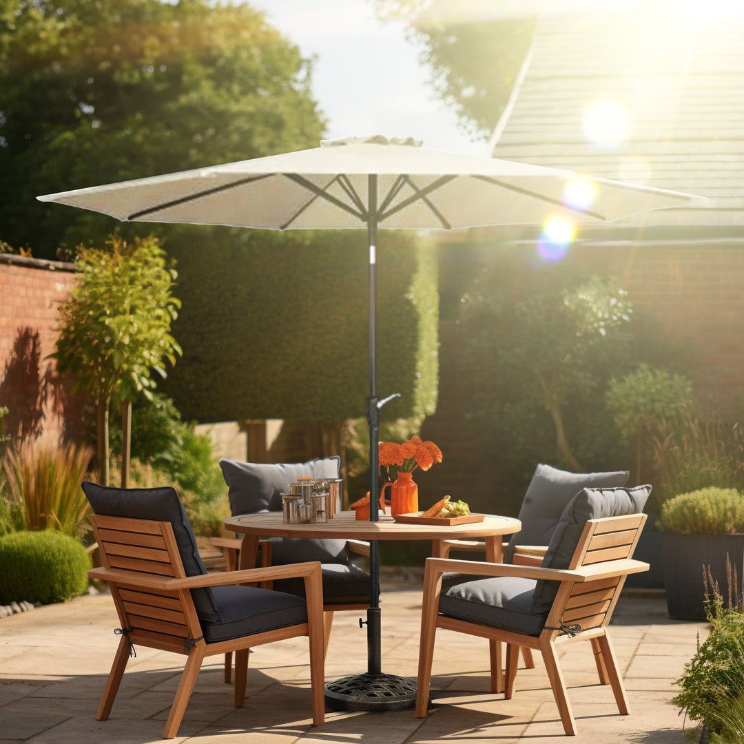 Four Seasons Courtyard 9’ Polyester Patio Umbrella w/Steel Pole, Beige(Open Box) - VMInnovations