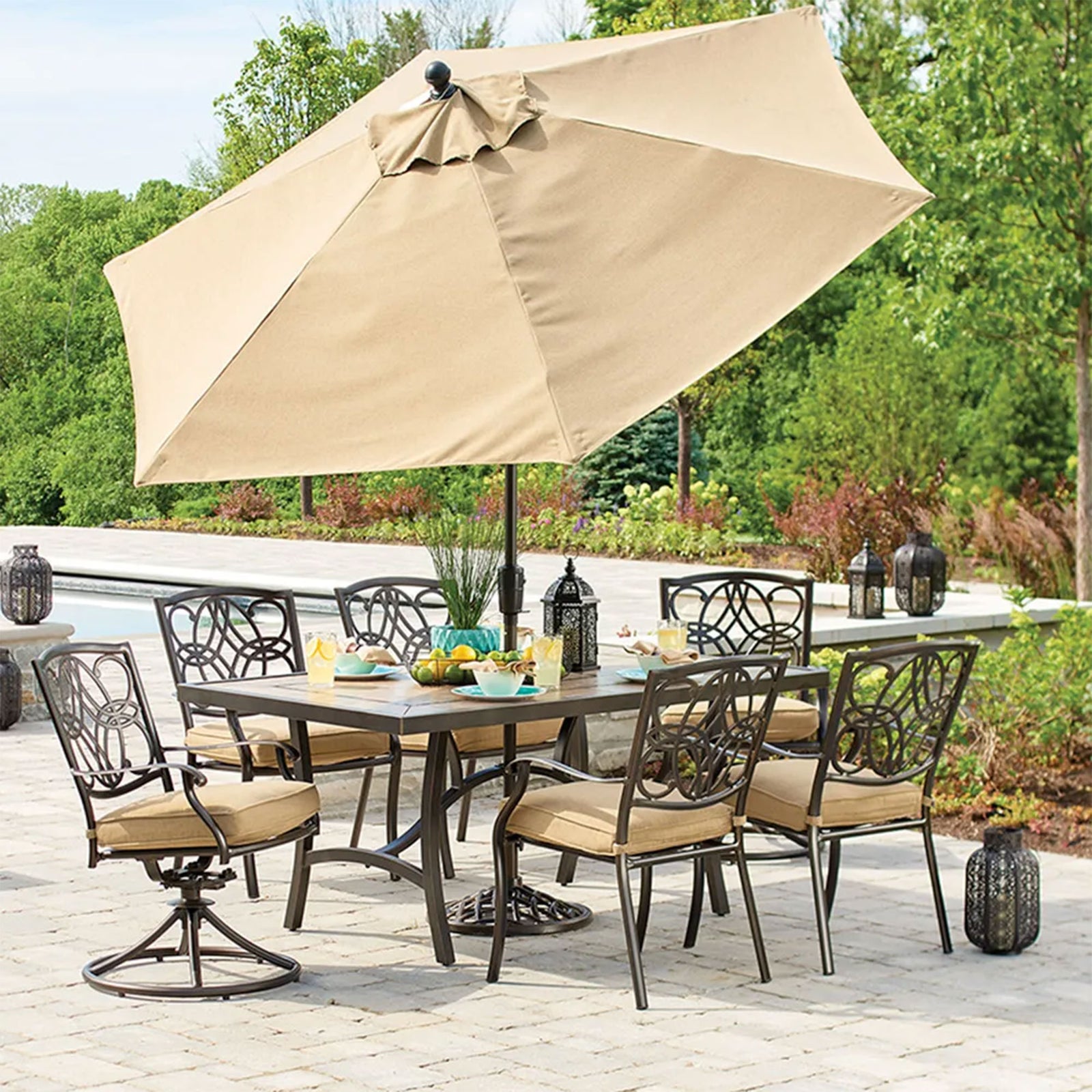 Four Seasons Courtyard 9ft Cambridge Market Umbrella with Push Button Tilt(Used) - VMInnovations