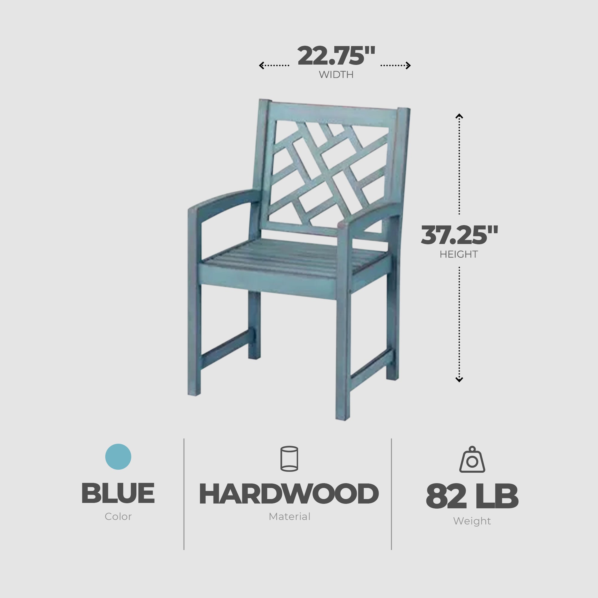 Four Seasons Courtyard 22” Hardwood Portland Patio Arm Chair, Blue (Open Box) - VMInnovations