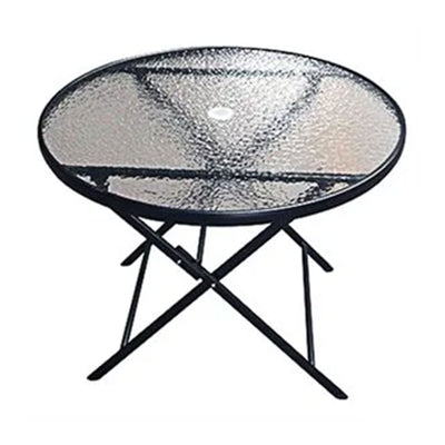 Four Seasons Courtyard Marbella Glass Top Dining Table with Umbrella Hole, Black - VMInnovations