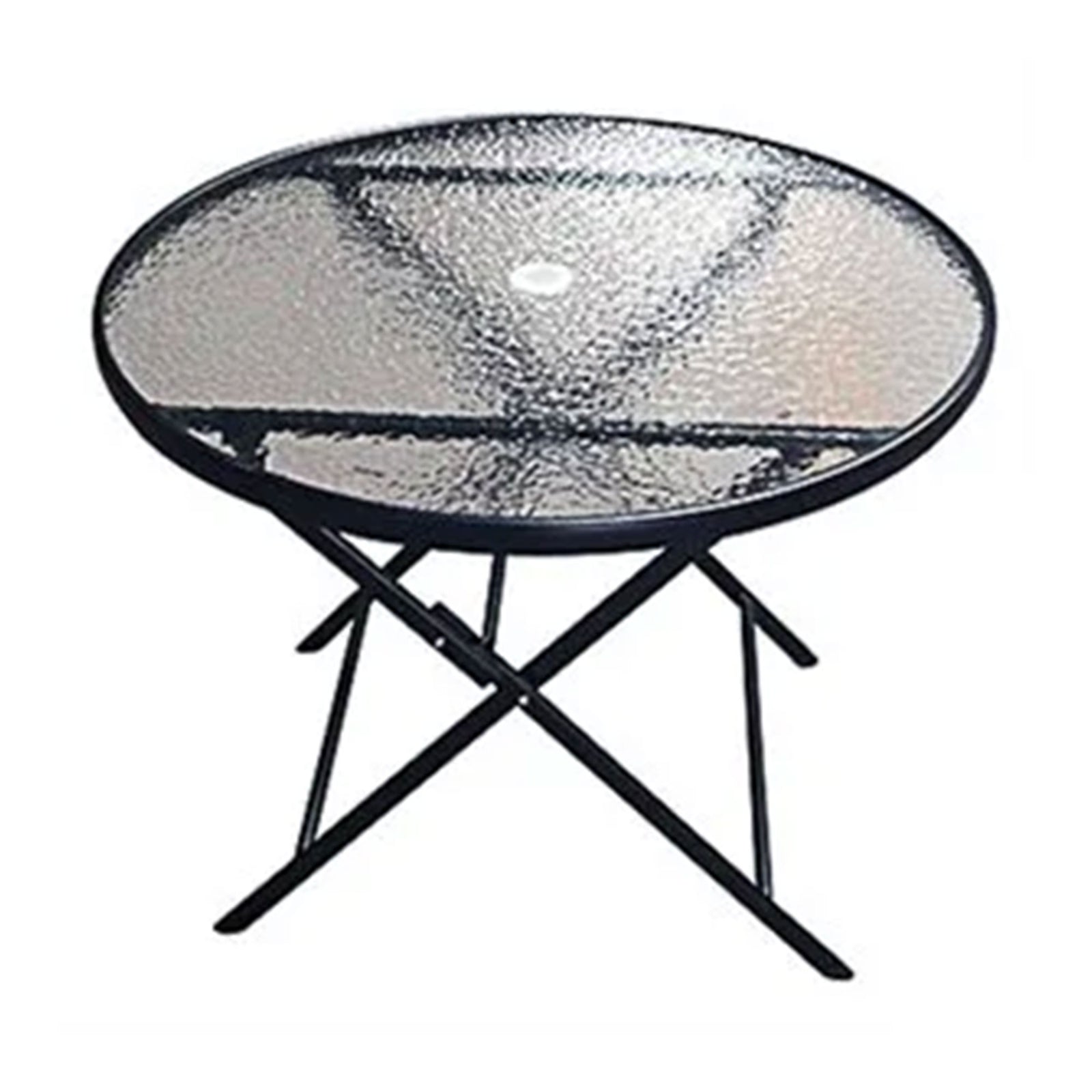 Four Seasons Courtyard Glass Top Dining Table with Umbrella Hole, Black (Used) - VMInnovations
