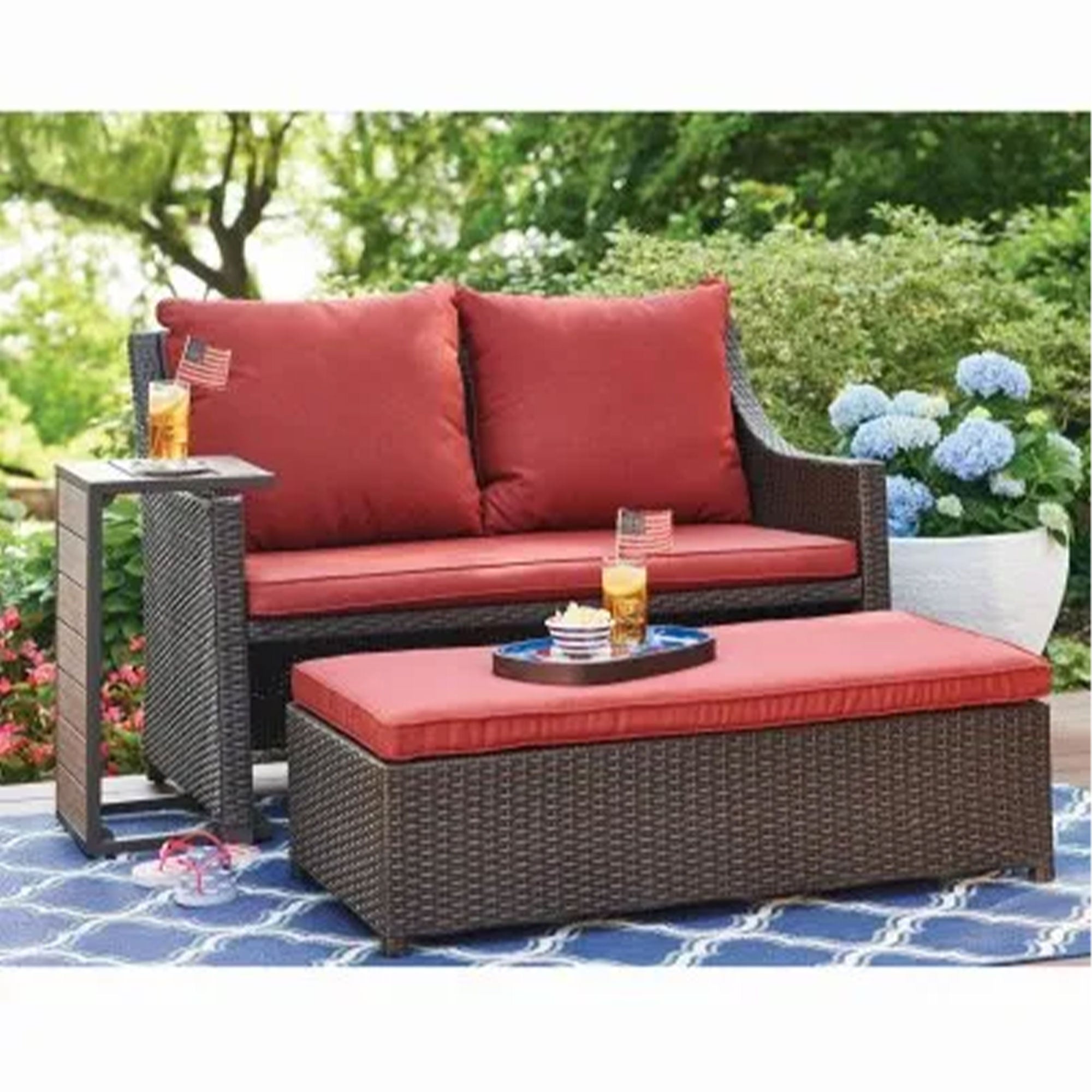 Four Seasons Courtyard Redington All-Weather 3-Piece Patio Seating Set, Red - VMInnovations