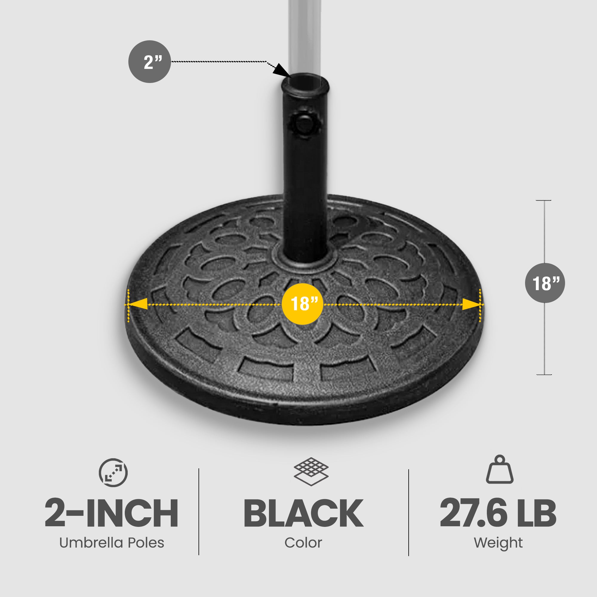 Four Seasons 18" Umbrella Base Fits Up To 2" Umbrella Pole, Black (Open Box) - VMInnovations