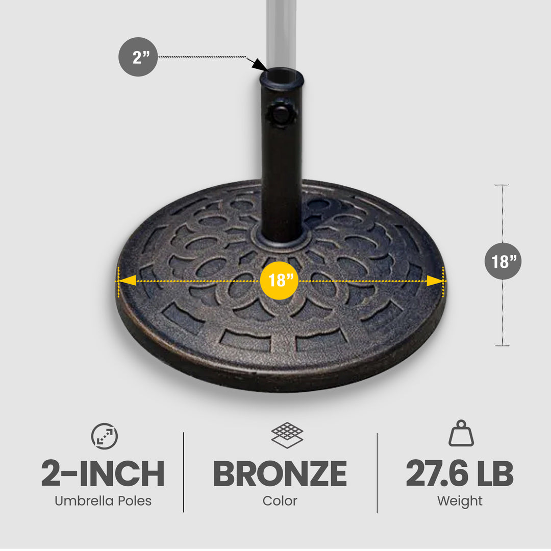 Four Seasons Courtyard 18 Inch Umbrella Base Fits Up To 2" Umbrella Pole, Bronze - VMInnovations