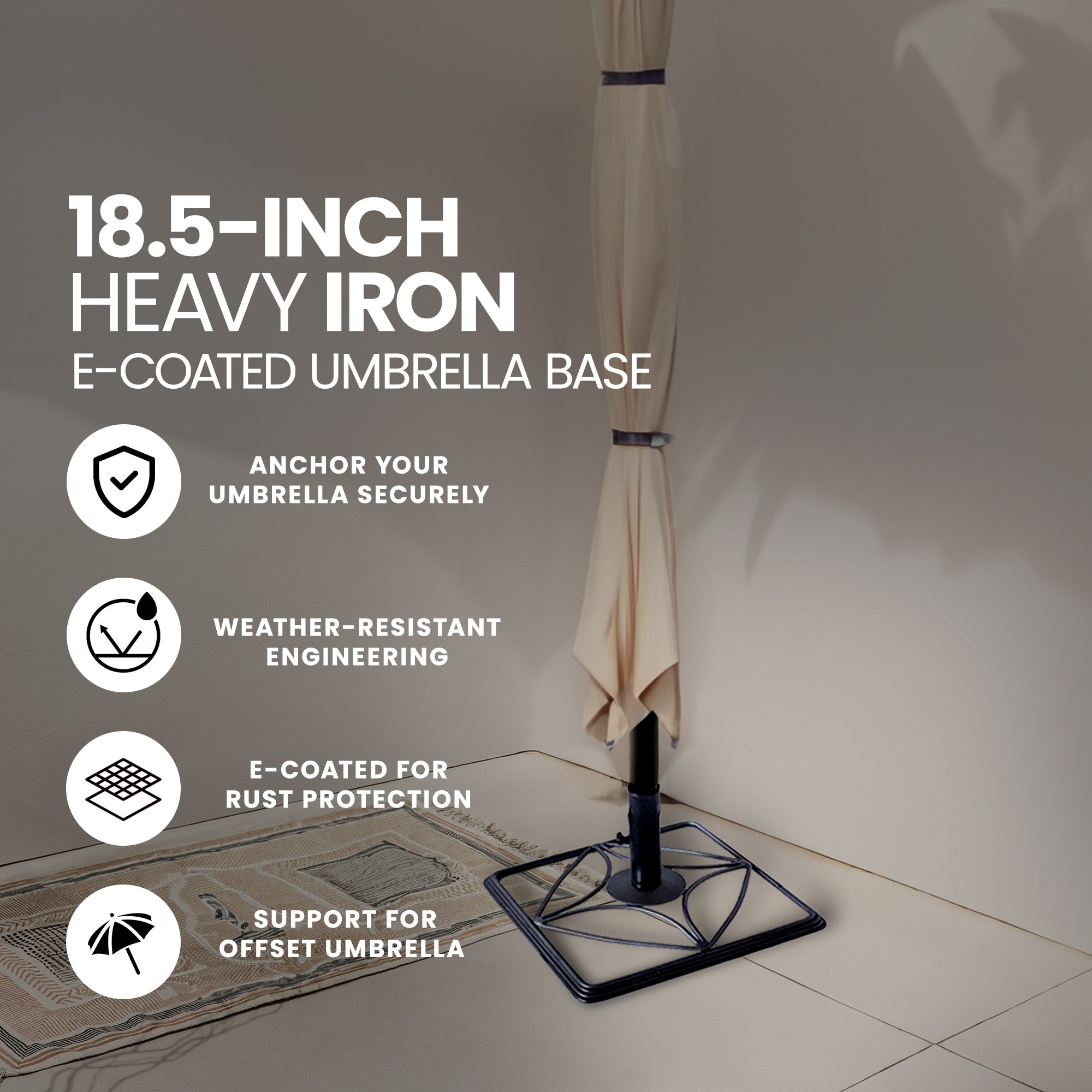 Four Seasons Courtyard Stonington 18.5 Inch Heavy Iron E Coated Umbrella Base - VMInnovations