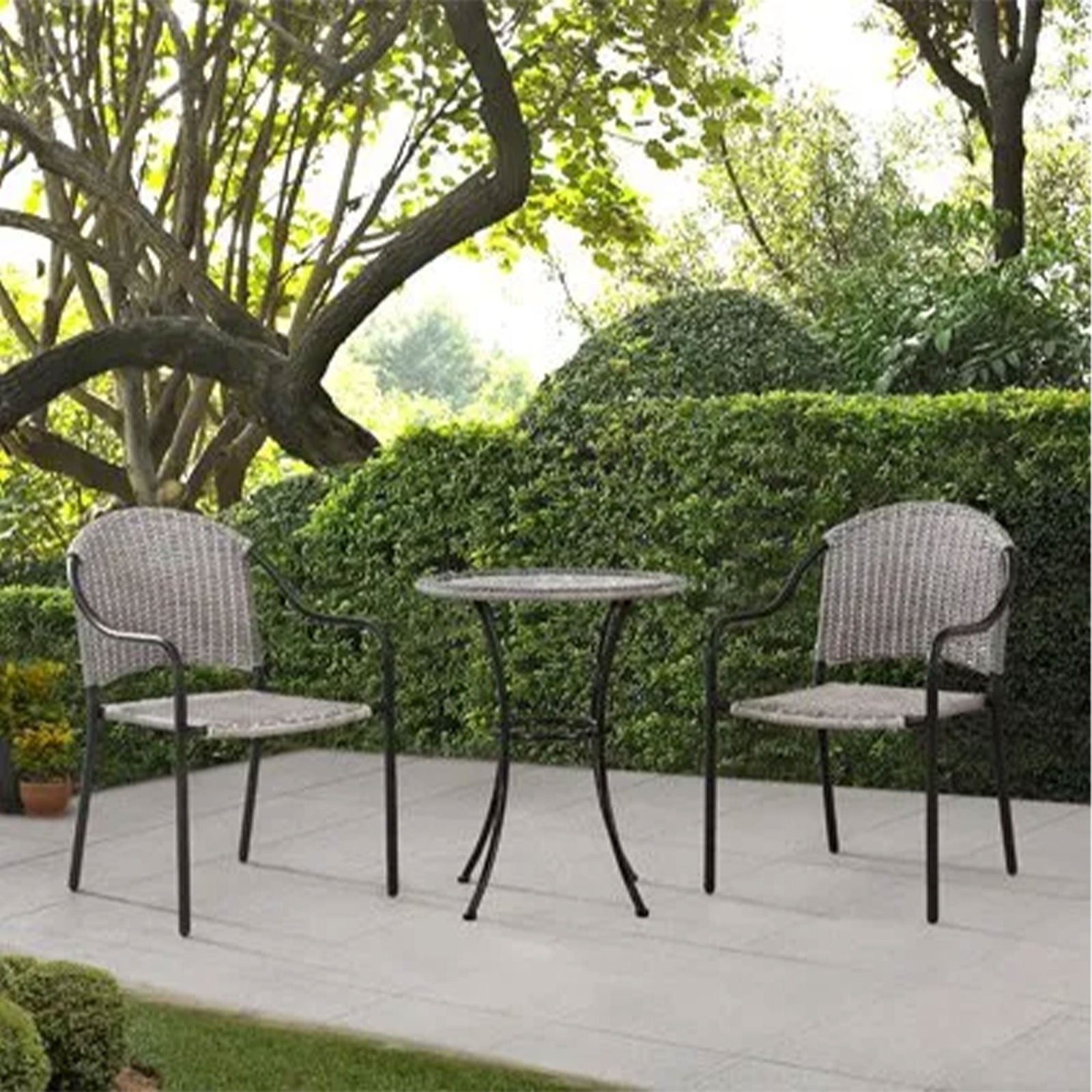 Four Seasons Courtyard 24 Inch Marbella Wicker Modern Bistro Patio Table, Gray - VMInnovations