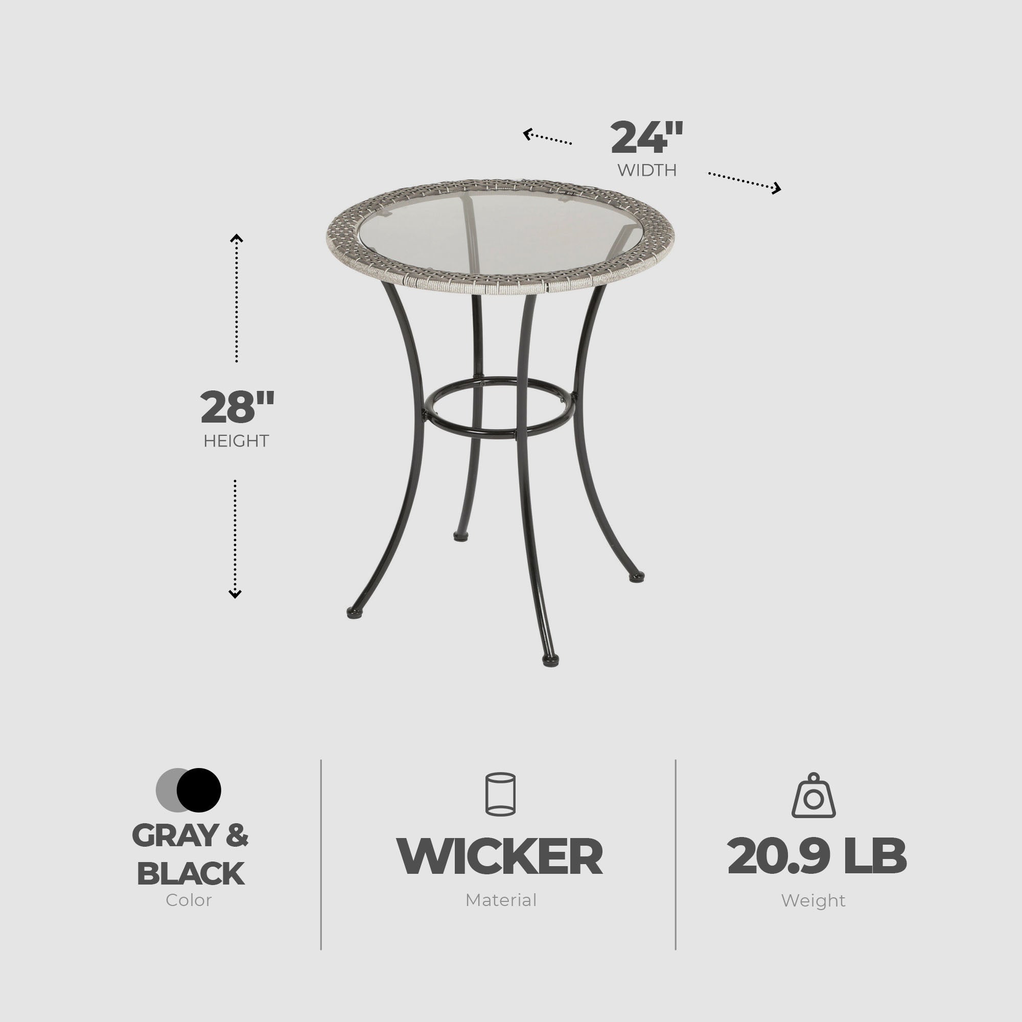 Four Seasons Courtyard 24" Wicker Modern Bistro Patio Table, Gray (Open Box) - VMInnovations