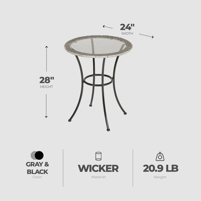 Four Seasons Courtyard 24" Wicker Modern Bistro Patio Table, Gray (Open Box) - VMInnovations