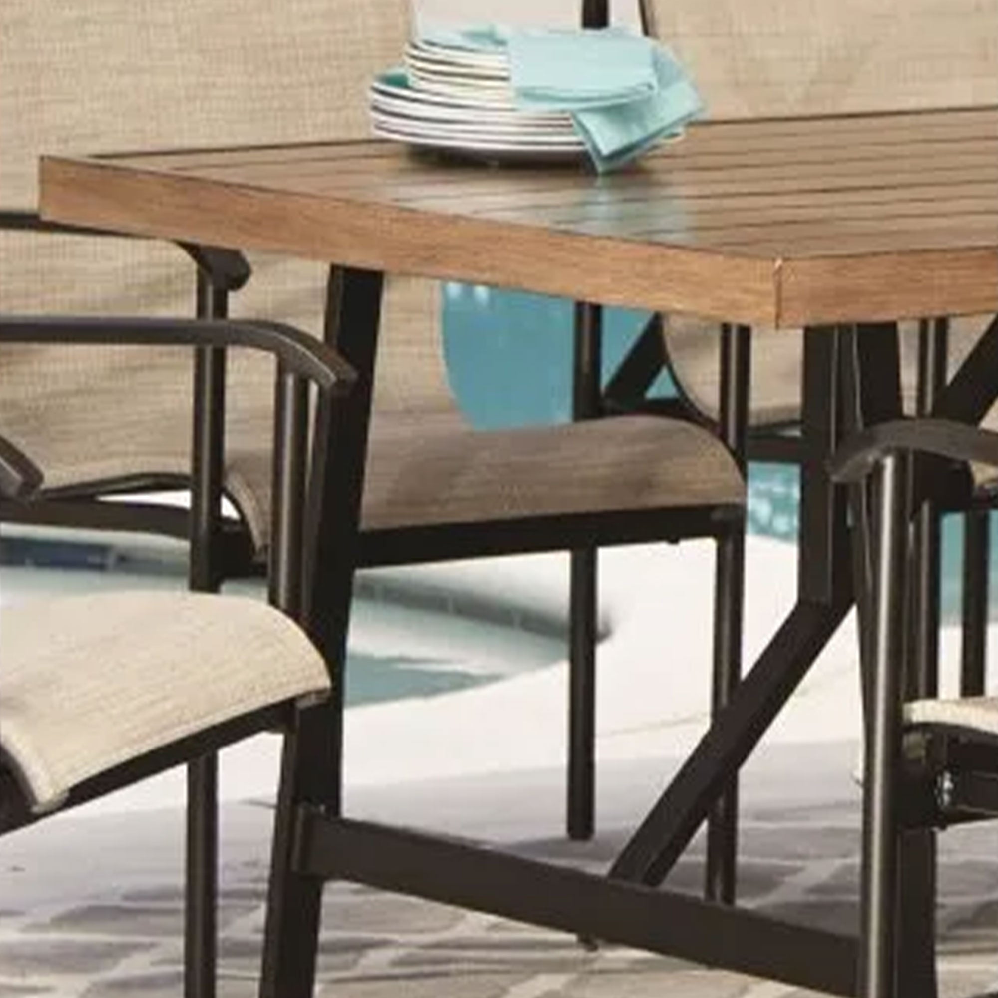 Four Seasons Courtyard 2 Tone Aluminum Eastport Slat Top Patio Dining Table - VMInnovations