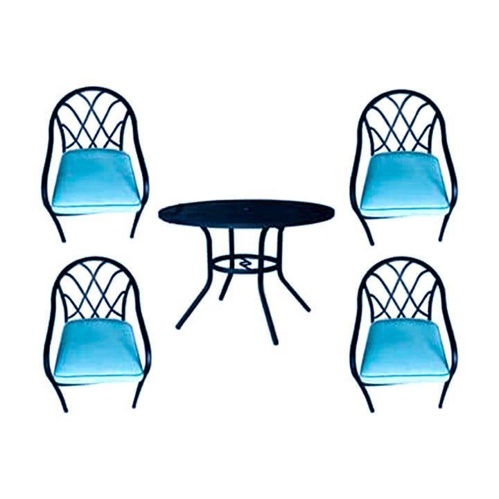Four Seasons Courtyard Clearwater 5 Piece Stacking Chairs Patio Dining Set, Teal
