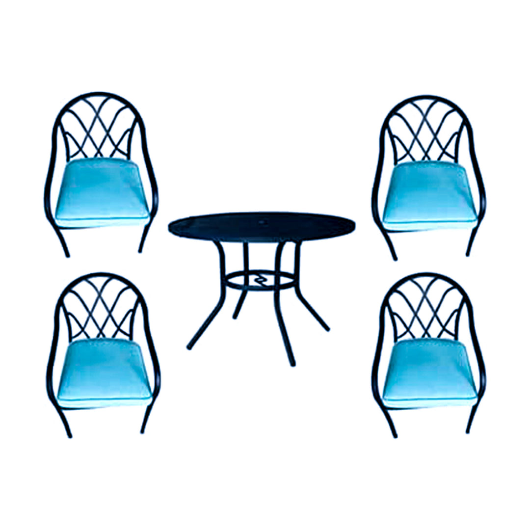 Four Seasons Courtyard Clearwater 5 Piece Stacking Chairs Patio Dining Set, Teal