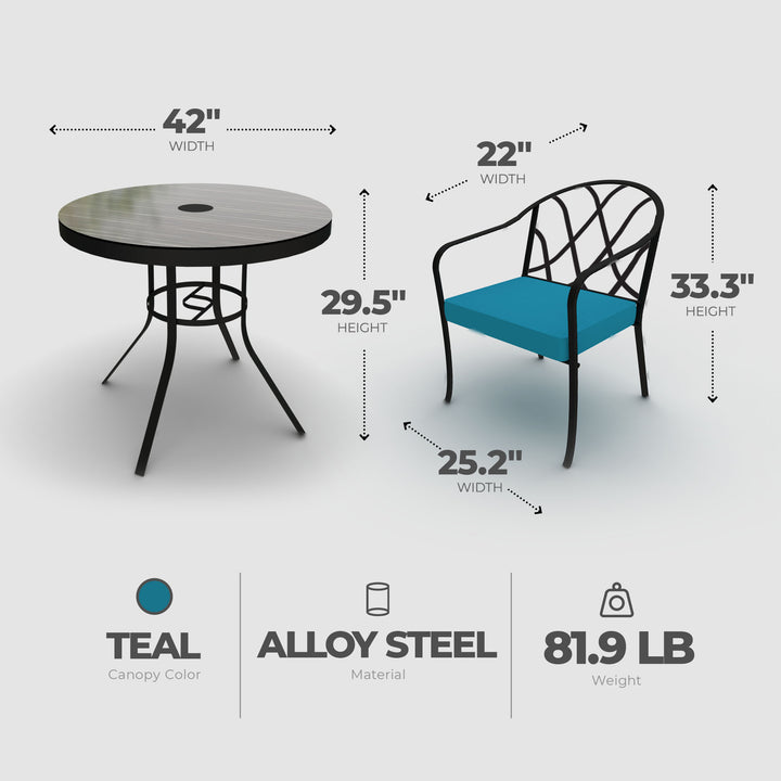 Four Seasons Courtyard Clearwater 5 Piece Stacking Chairs Patio Dining Set, Teal