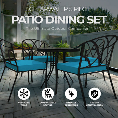 Four Seasons Clearwater 5Pc Stacking Chairs Patio Dining Set, Teal (Open Box) - VMInnovations