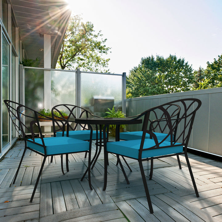 Four Seasons Courtyard Clearwater 5 Piece Stacking Chairs Patio Dining Set, Teal