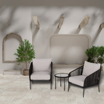Four Seasons Courtyard 3pc Chat Set with Woven Rope Design, Black (Open Box) - VMInnovations