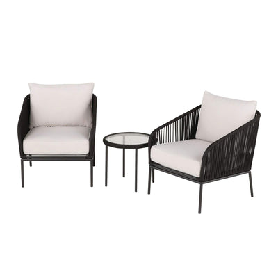 Four Seasons Courtyard 3pc Chat Set with Woven Rope Design, Black (Open Box) - VMInnovations