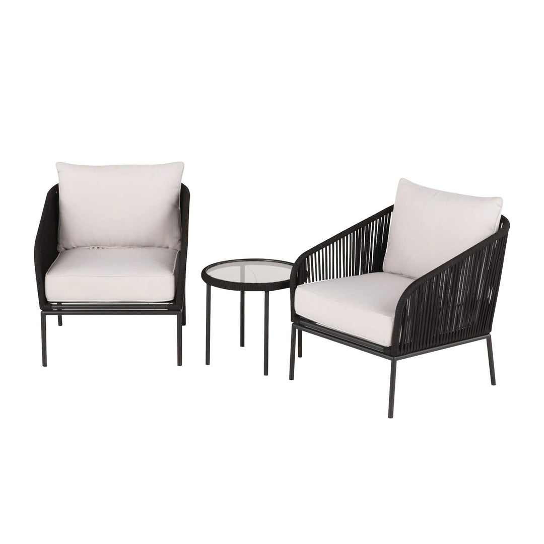 Four Seasons Courtyard 3pc Chat Set with Woven Rope Design, Black (Open Box)