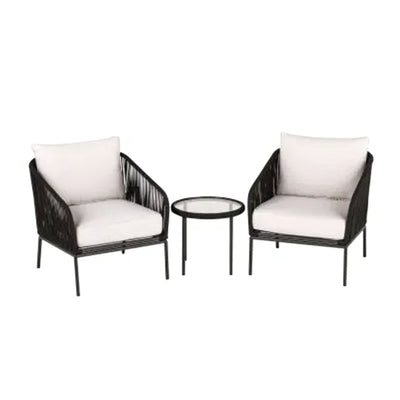 Four Seasons Courtyard 3pc Chat Set with Woven Rope Design, Black (Open Box) - VMInnovations