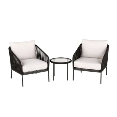 Four Seasons Courtyard 3pc Chat Set w/Woven Rope Design, Black (For Parts)