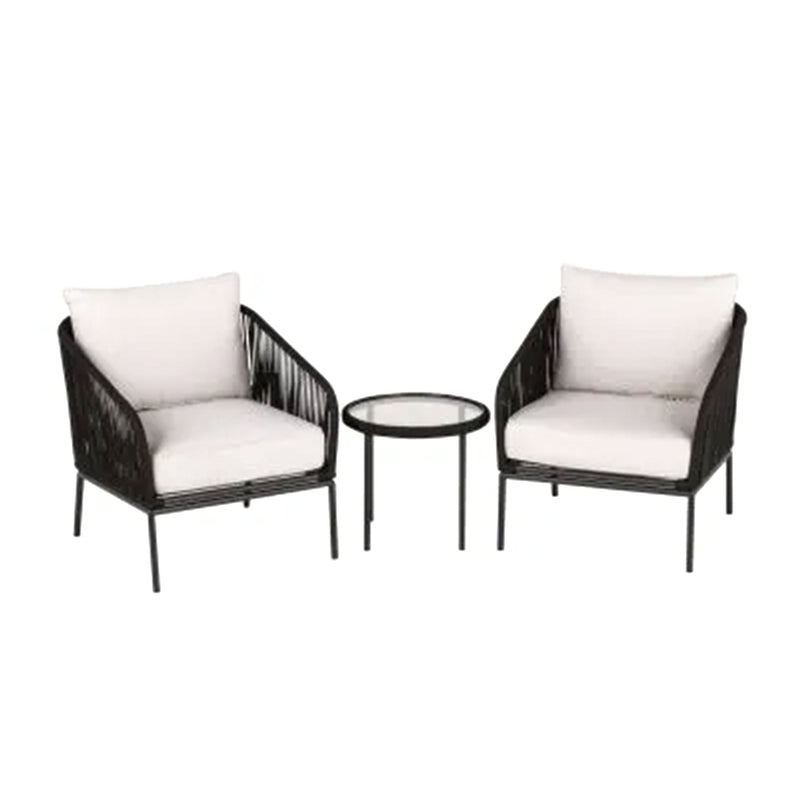 Four Seasons Courtyard Carrabelle 3 Piece Chat Set with Woven Rope Design, Black