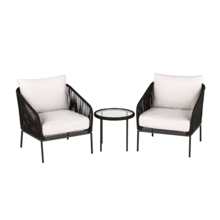 Four Seasons Courtyard 3pc Chat Set with Woven Rope Design, Black (Open Box)