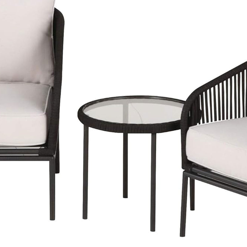Four Seasons Courtyard Carrabelle 3 Piece Chat Set with Woven Rope Design, Black