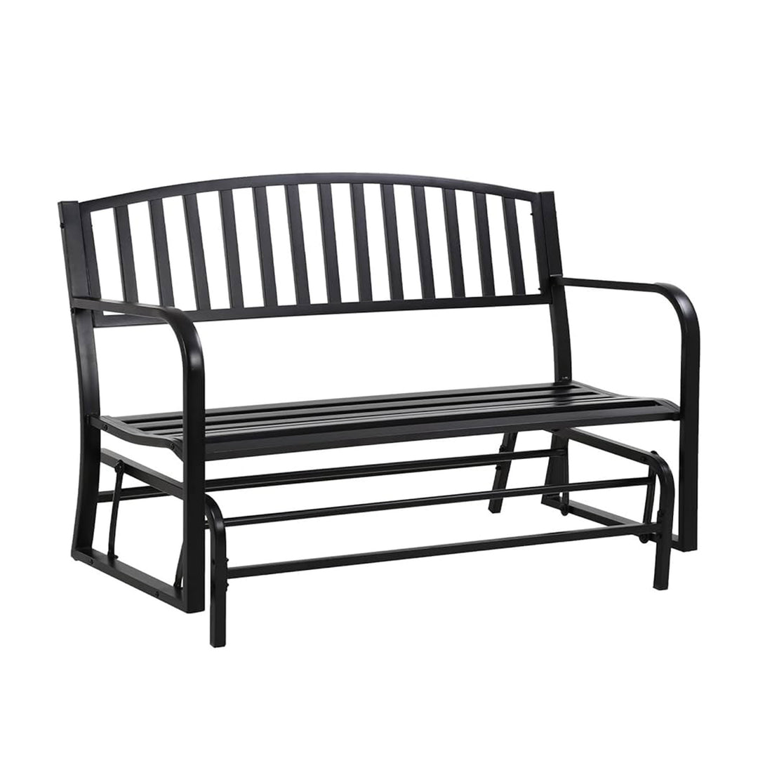 Four Seasons Courtyard Outdoor Steel Glider Bench, Black (Open Box) - VMInnovations