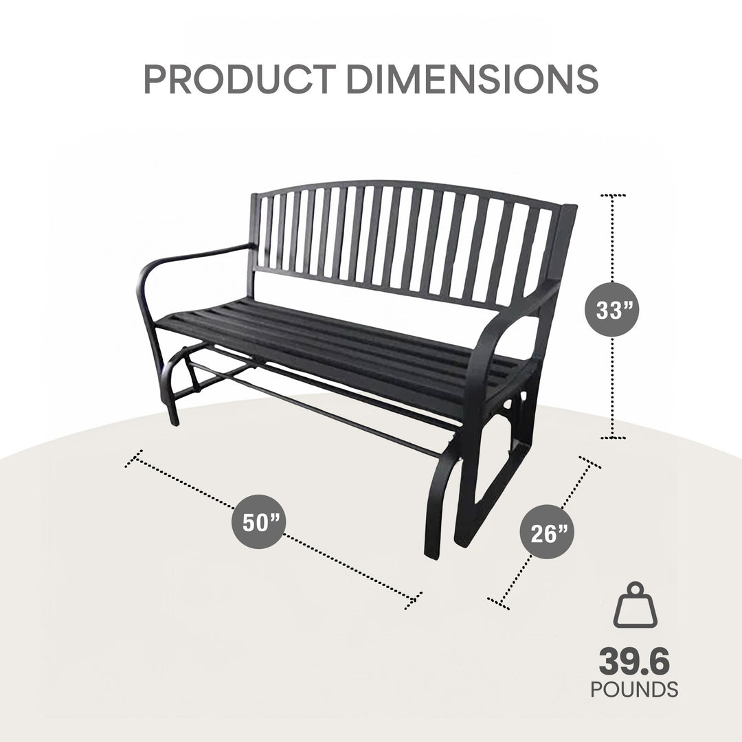 Four Seasons Courtyard Outdoor Steel Glider Bench w/500lb Capacity, Black (Used)