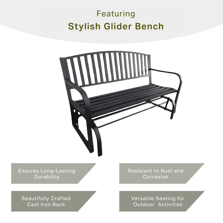 Four Seasons Courtyard Outdoor Steel Glider Bench w/500lb Capacity, Black (Used)