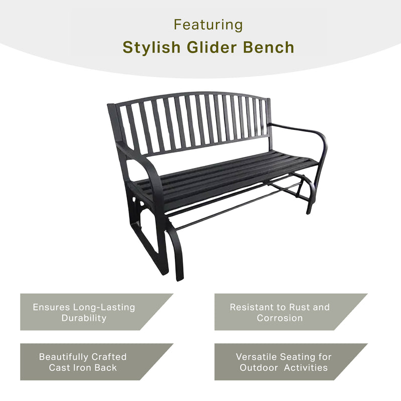 Four Seasons Courtyard Outdoor Steel Glider Bench with 500 Pound Capacity, Black