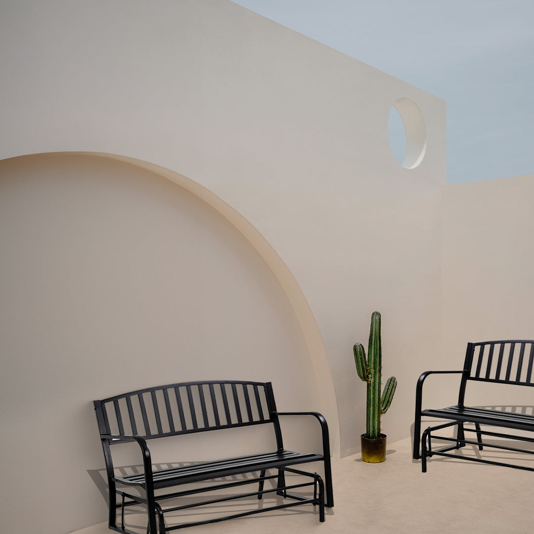 Four Seasons Courtyard Outdoor Steel Glider Bench, Black (Open Box) - VMInnovations