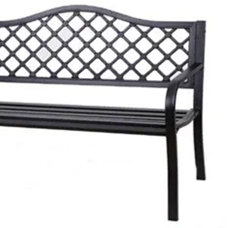 Four Seasons Courtyard Steel Park Bench with Lattice Seat Back Design, Black