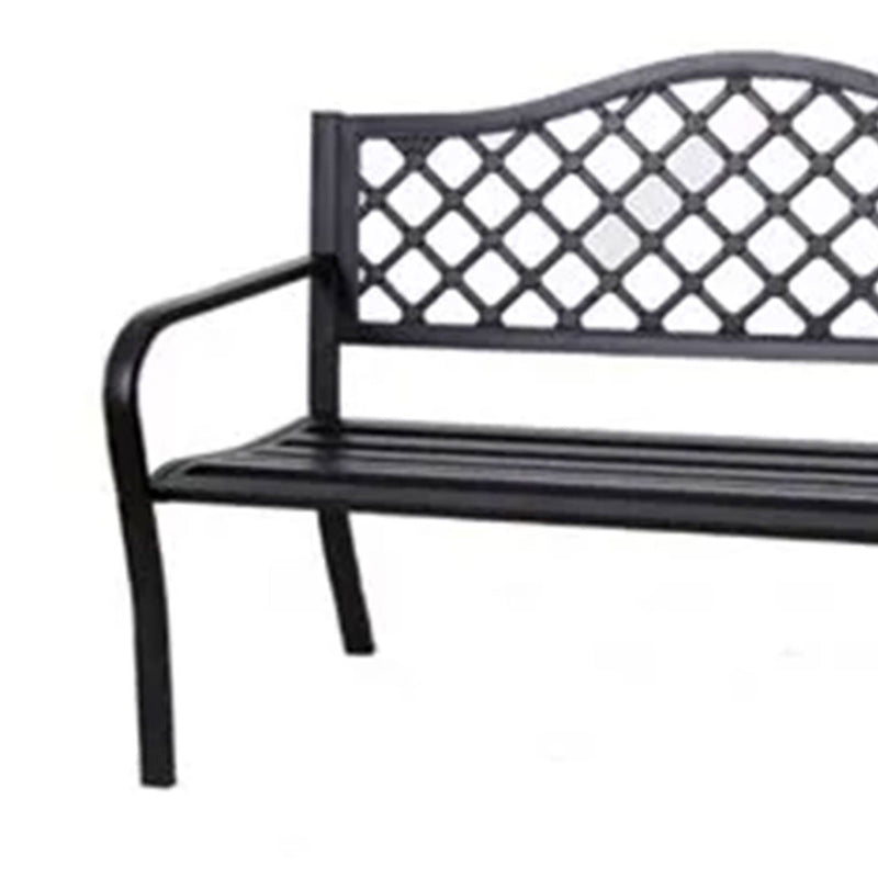 Four Seasons Courtyard Steel Park Bench w/Lattice Seat Back Design, Black (Used)