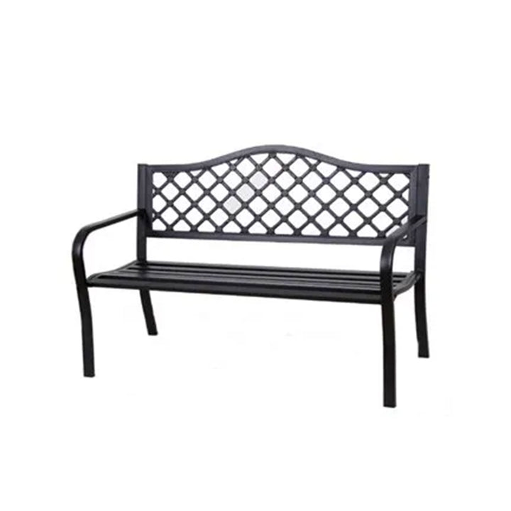 Four Seasons Courtyard Steel Bench w/Lattice Seat Back Design, Black (Open Box)