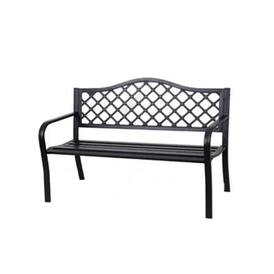 Four Seasons Courtyard Steel Park Bench w/Lattice Seat Back Design, Black (Used)