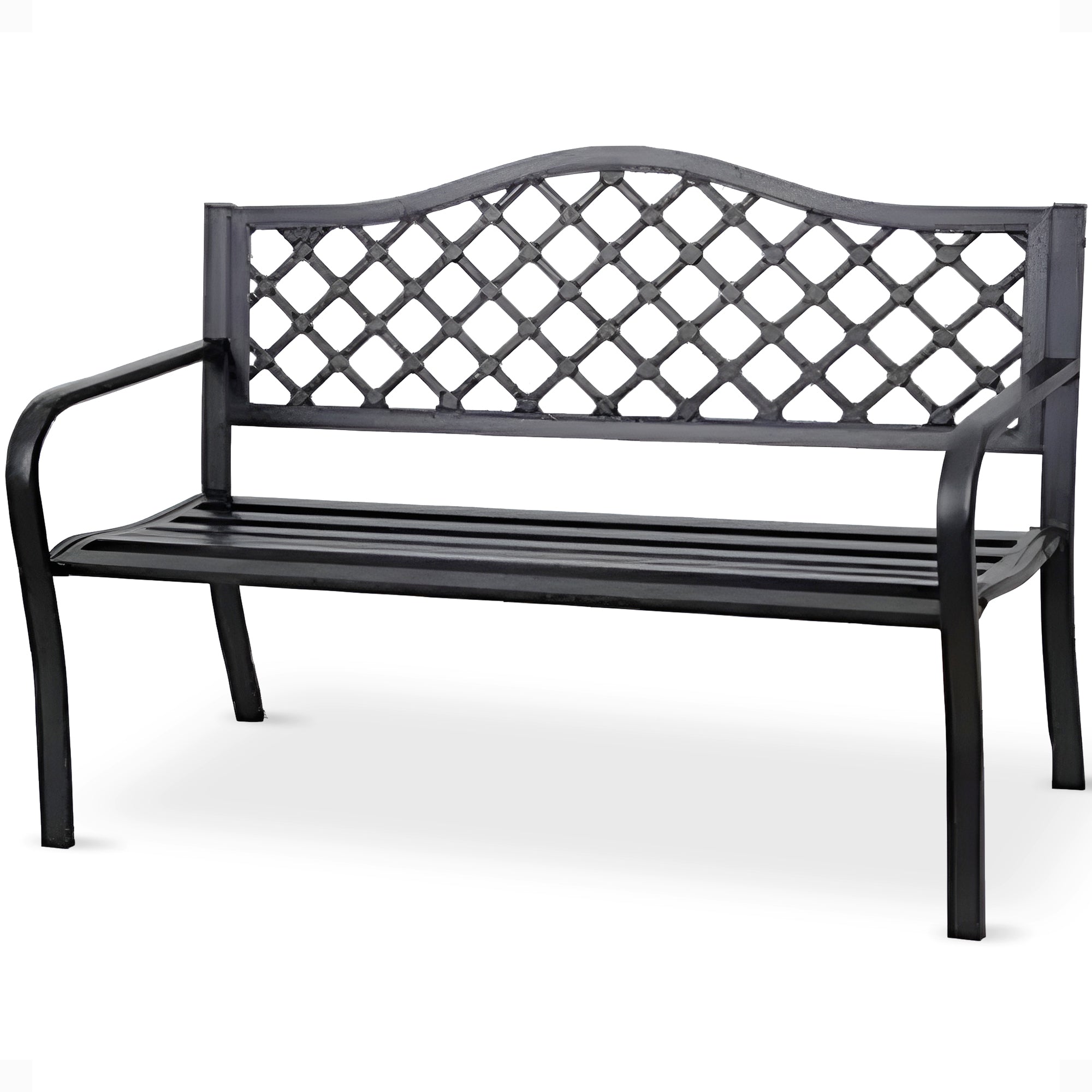 Four Seasons Courtyard Steel Park Bench w/Lattice Seat Back Design, Black (Used) - VMInnovations