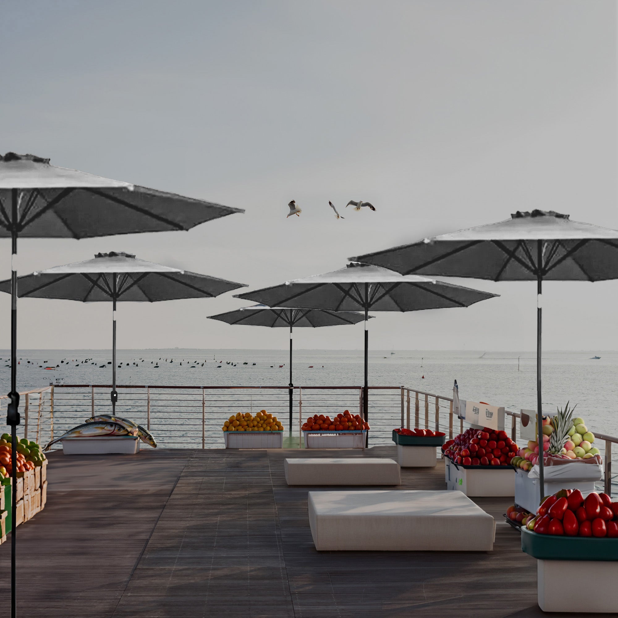 Four Seasons Courtyard 9ft Olefin Fabric Belmont Market Umbrella, Navy(Open Box) - VMInnovations