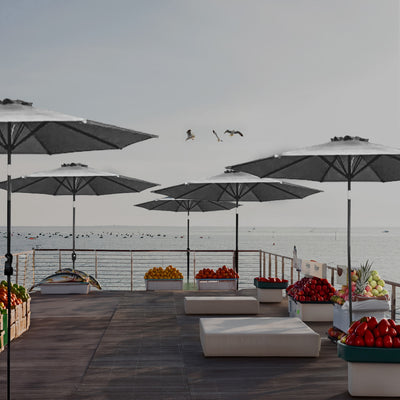 Four Seasons Courtyard 9ft Olefin Fabric Belmont Market Umbrella, Navy(Open Box) - VMInnovations