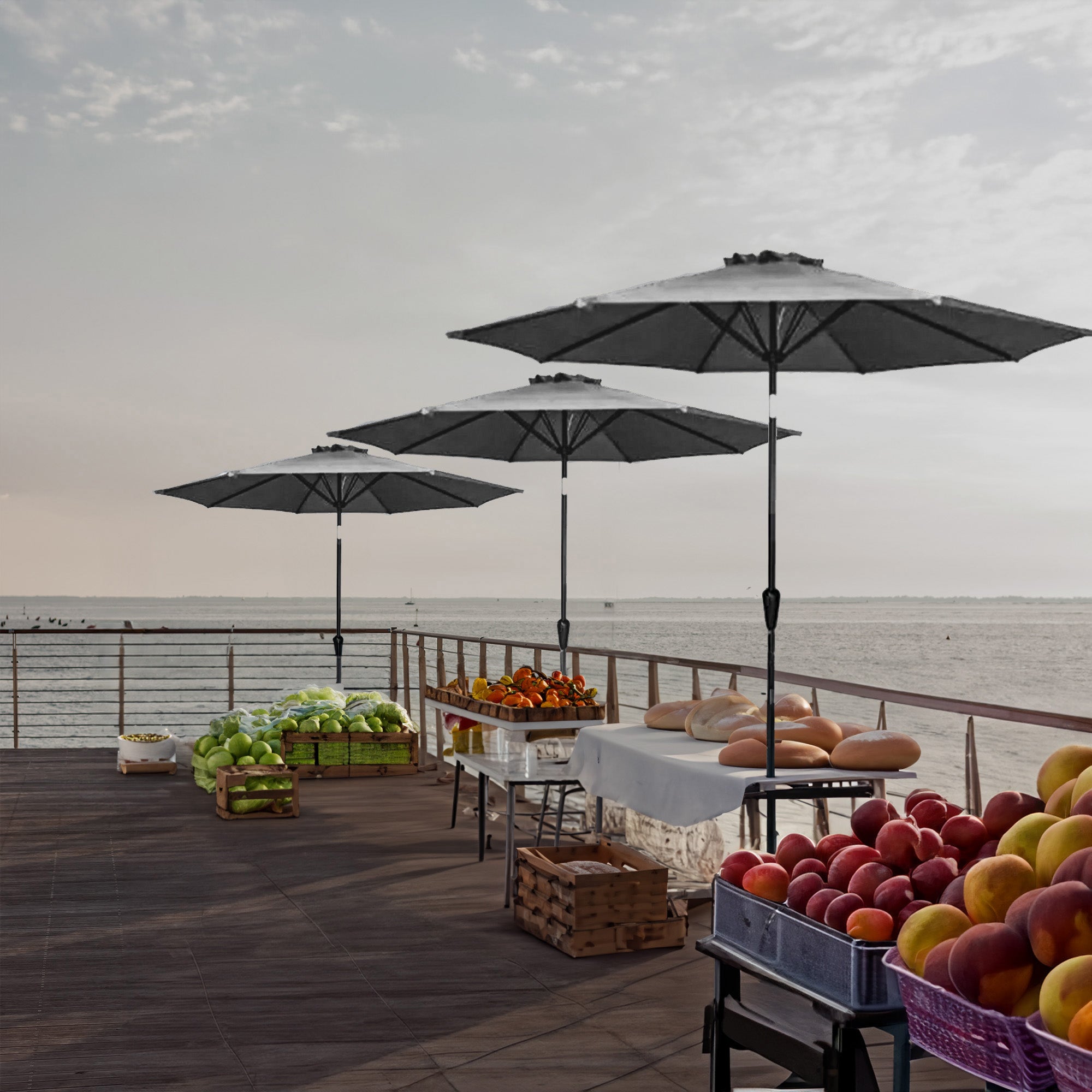 Four Seasons Courtyard 9ft Olefin Fabric Belmont Market Umbrella, Navy(Open Box) - VMInnovations