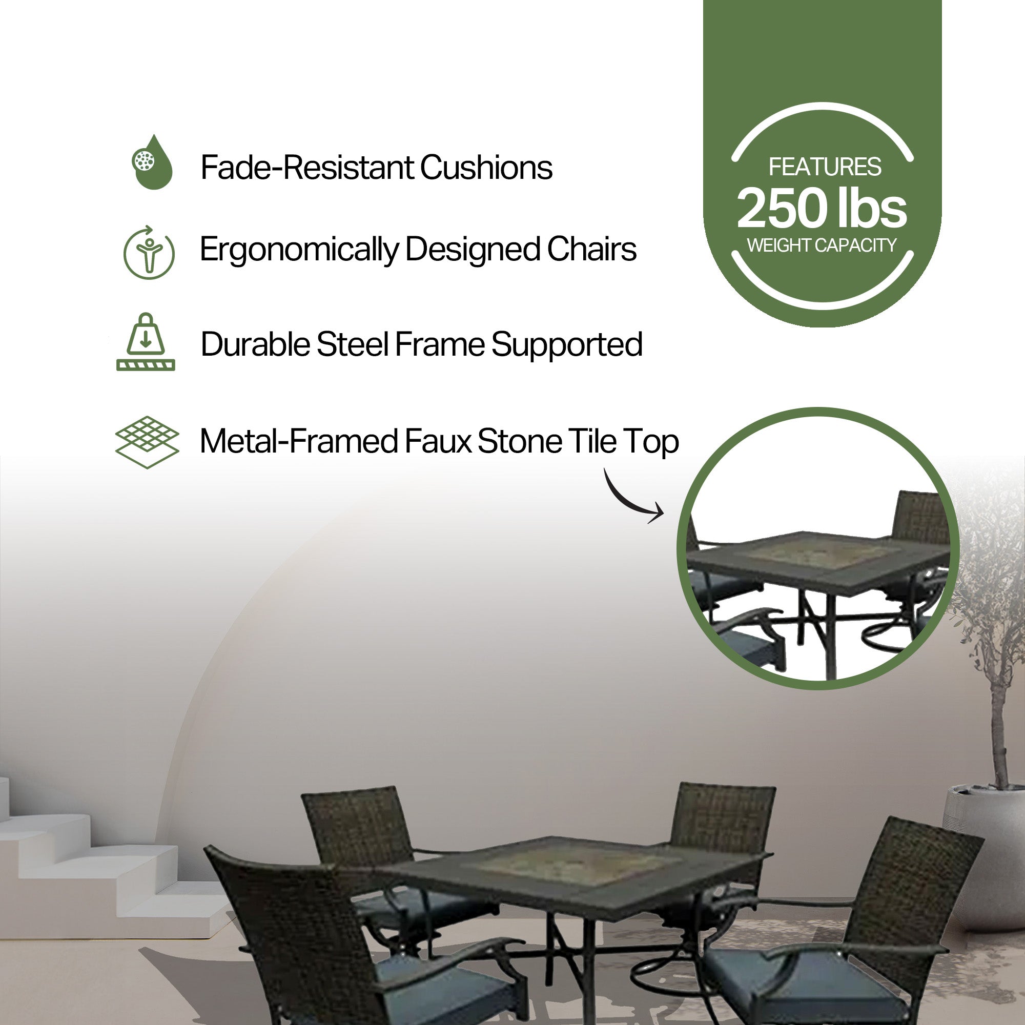 Four Seasons Courtyard 5pc All Weather Patio Furniture Dining Set (Open Box) - VMInnovations