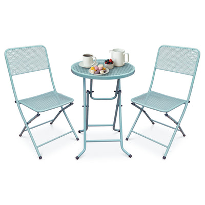 Four Seasons Courtyard Padova Foldable 3 Piece Steel Bistro Dining Set, Blue - VMInnovations
