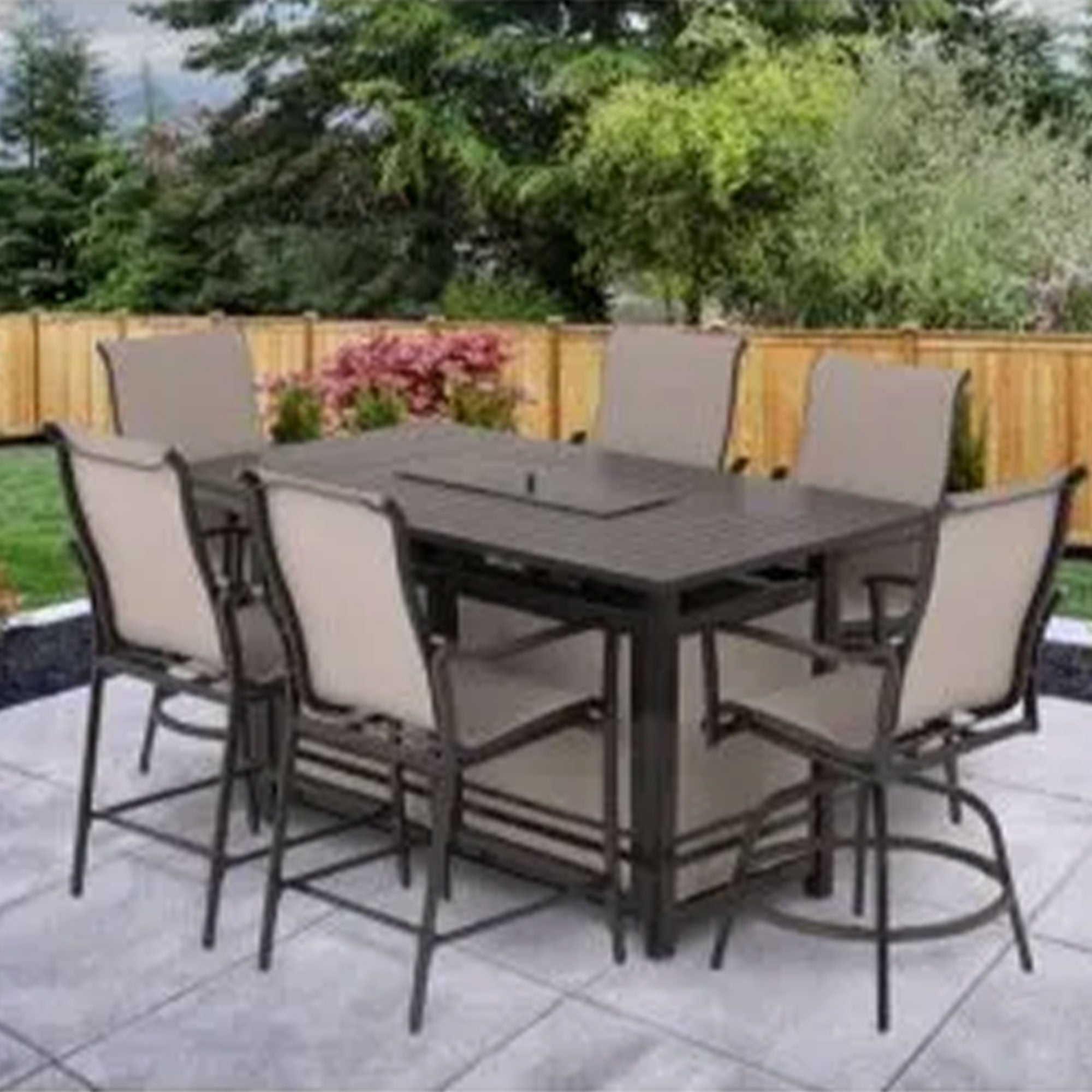Four Seasons Courtyard Manhattan 6 Piece Patio High Chair Dining Furniture, Gray - VMInnovations