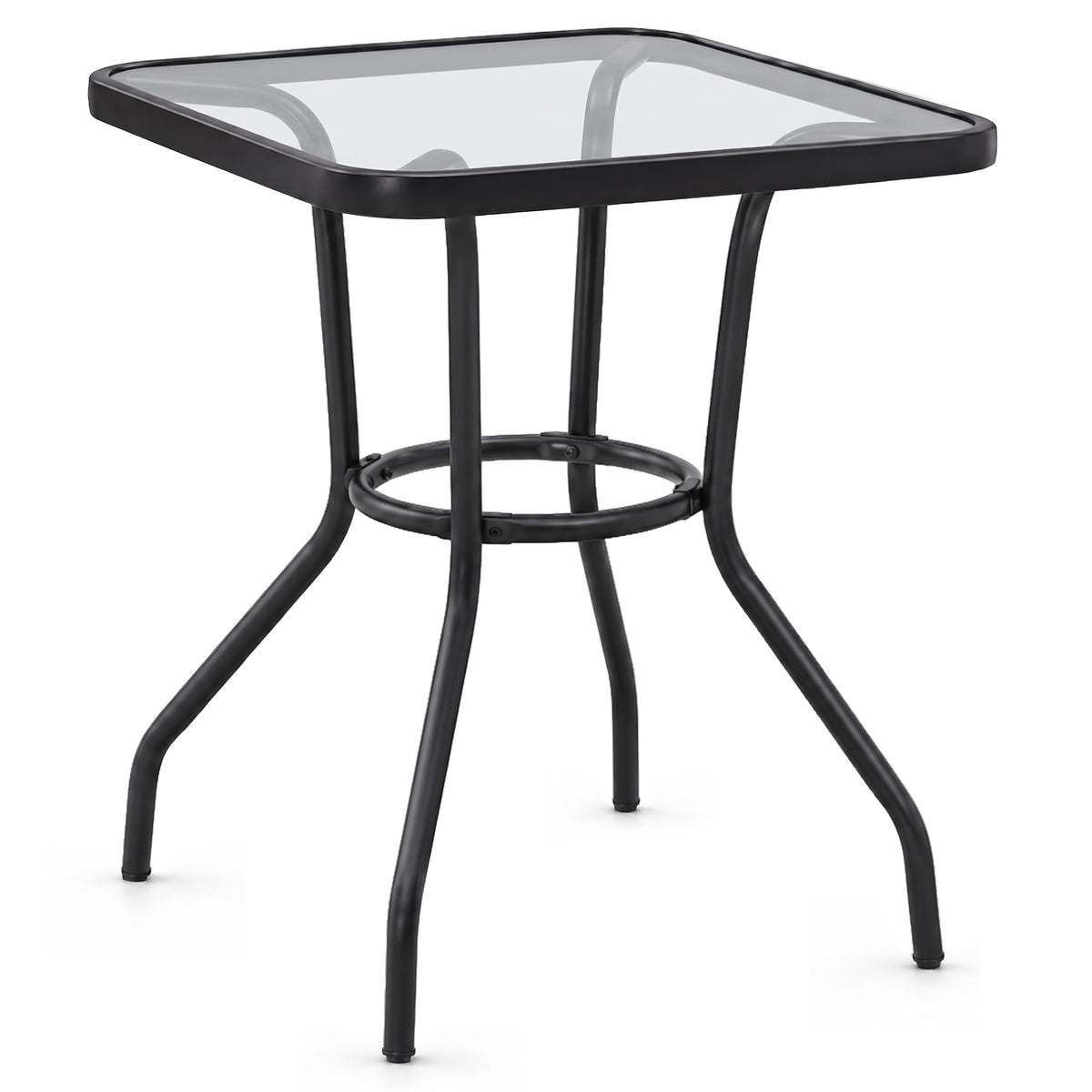 Four Seasons Courtyard Sunny Isles Tempered Glass Top Patio Table, Black (Used)