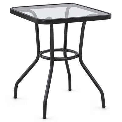 Four Seasons Courtyard Sunny Isles Tempered Glass Top Patio Dining Table, Black