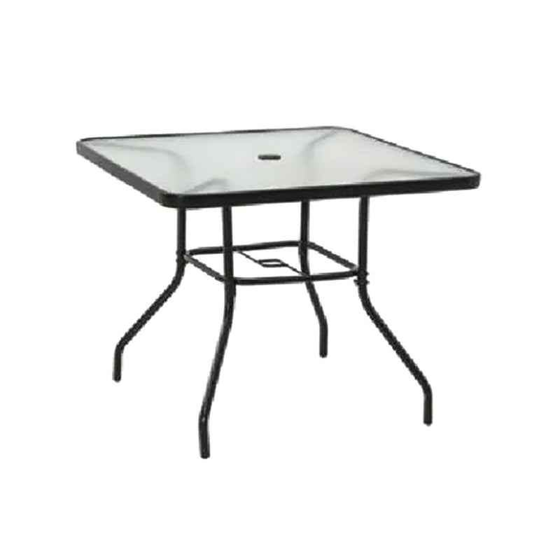 Four Seasons Courtyard Sunny Tempered Glass Top Patio Dining Table, Black (Used)