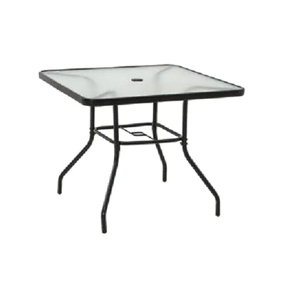 Four Seasons Courtyard Tempered Glass Top Patio Dining Table, Black (Open Box)