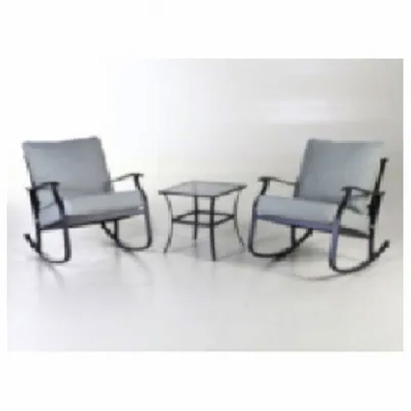 Four Seasons Courtyard Gramercy Steel 3 Piece Rocking Bistro Set, Gray(Open Box)