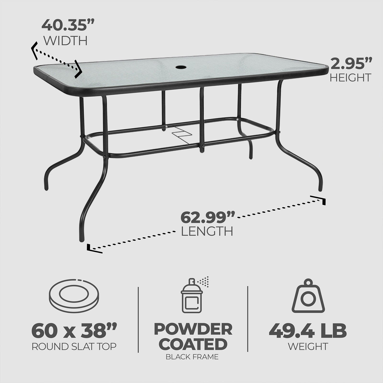 Four Seasons Courtyard Glass Top Dining Table w/Tempered Glass (Open Box) - VMInnovations